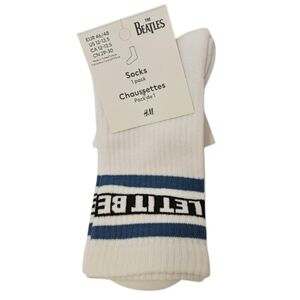 White, Blue and Black H&M Men's The Beatles "Let it Be" Motif-Detail Socks